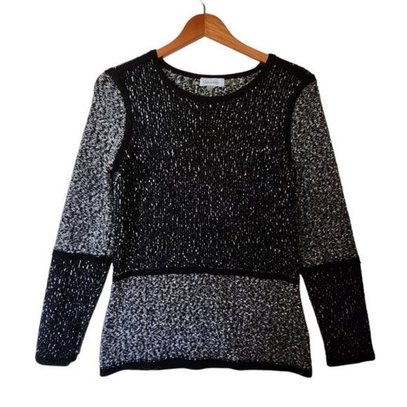 Calvin Klein Black & White Knit Sweater Tweed Color Block‎ size S Small - Picture 2 of 11